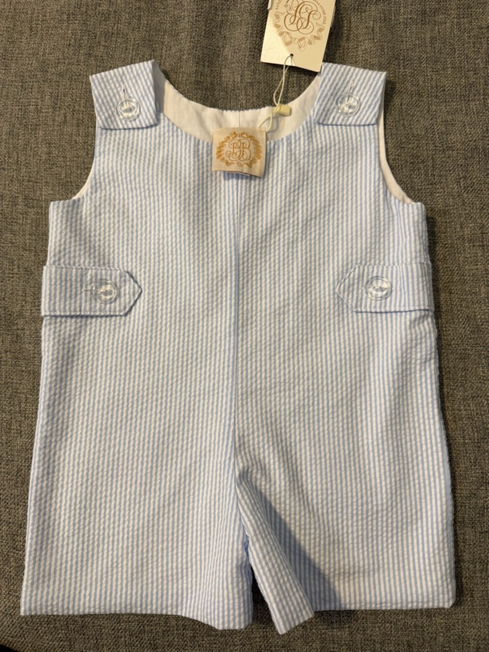 The Beaufort Bonnet Company Striped Light Blue Seersucker Jon Jon Size 0-6m NWT